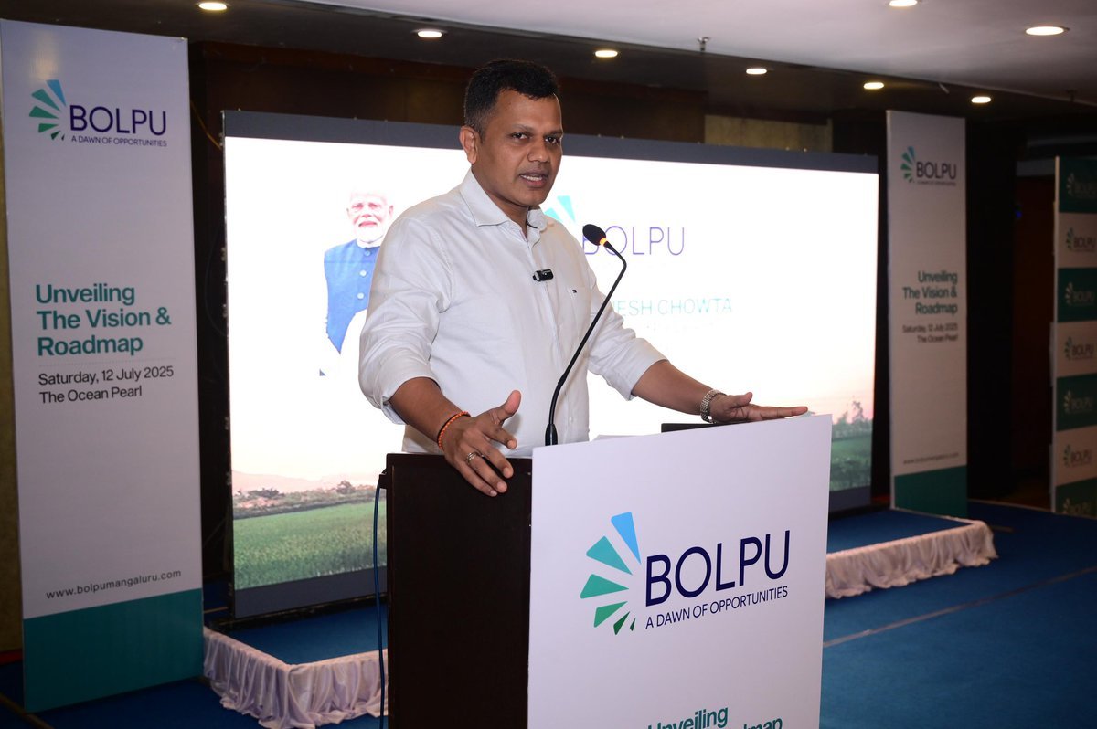 Captain Brijesh Chowta unveiling the vision and roadmap at the Bolpu launch in Mangaluru