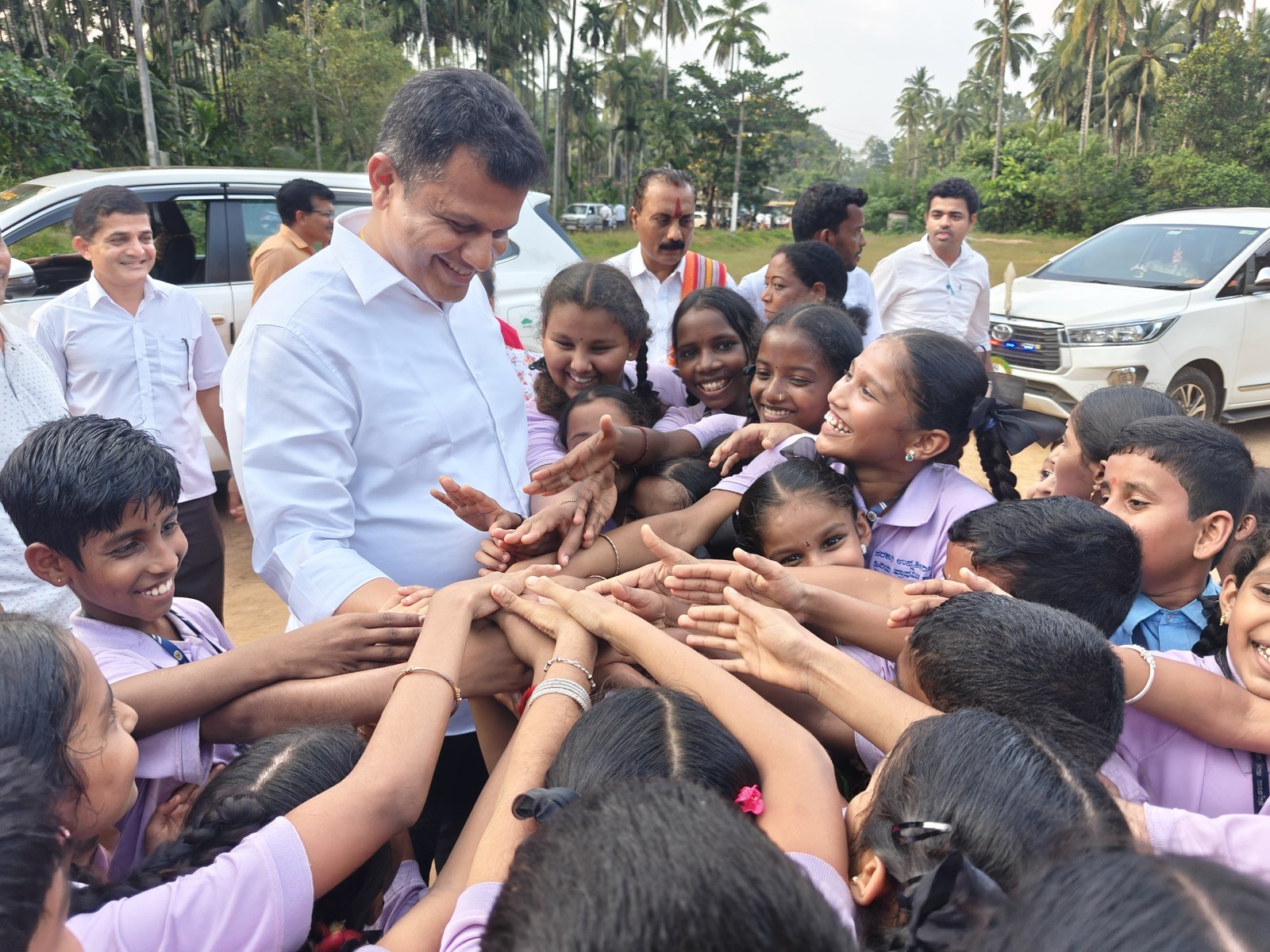 Captain Brijesh Chowta among children and families of the Dakshina Kannada constituency