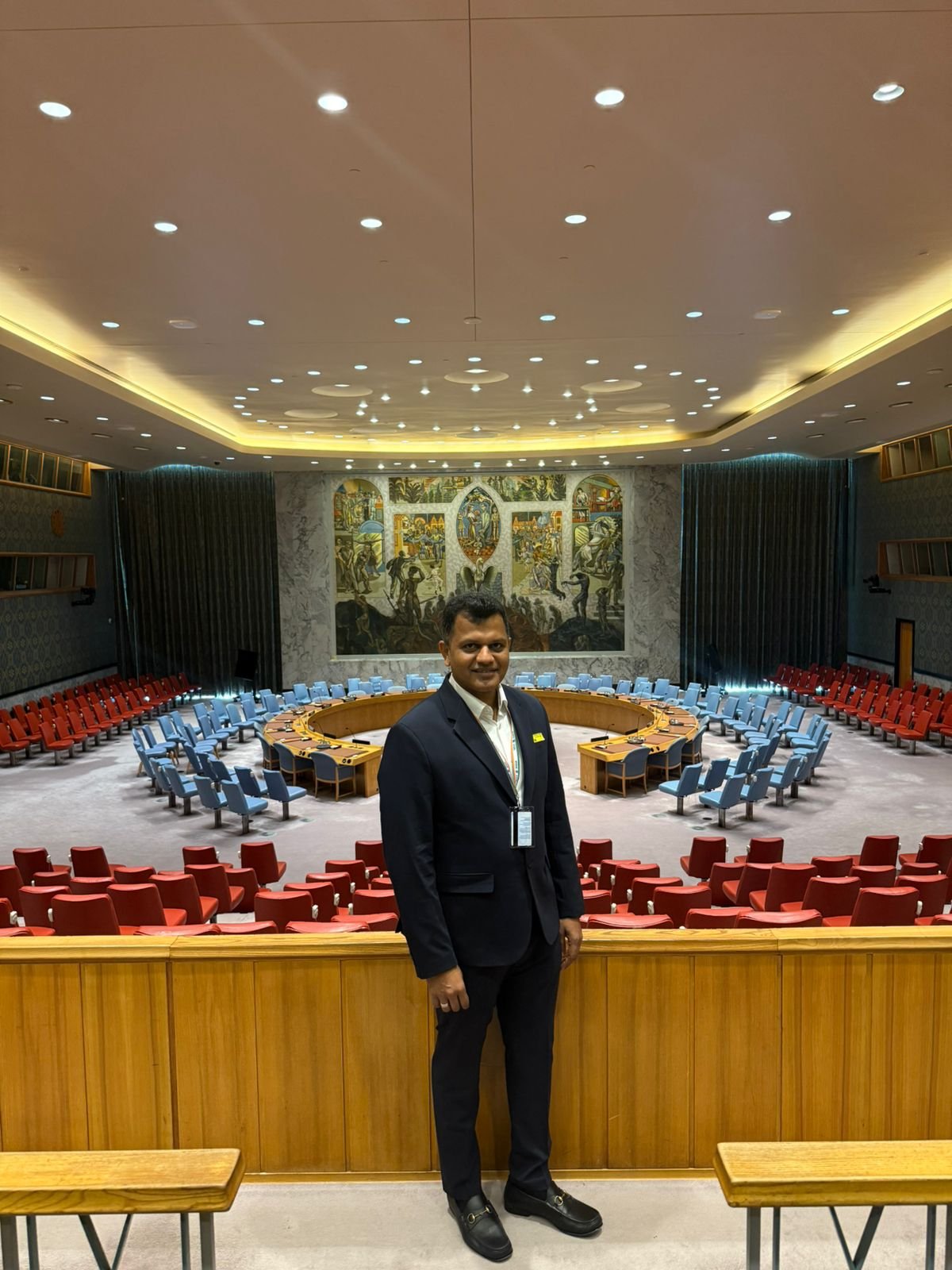 Captain Brijesh Chowta at the United Nations Security Council chamber in New York during the 80th Session of the UN General Assembly