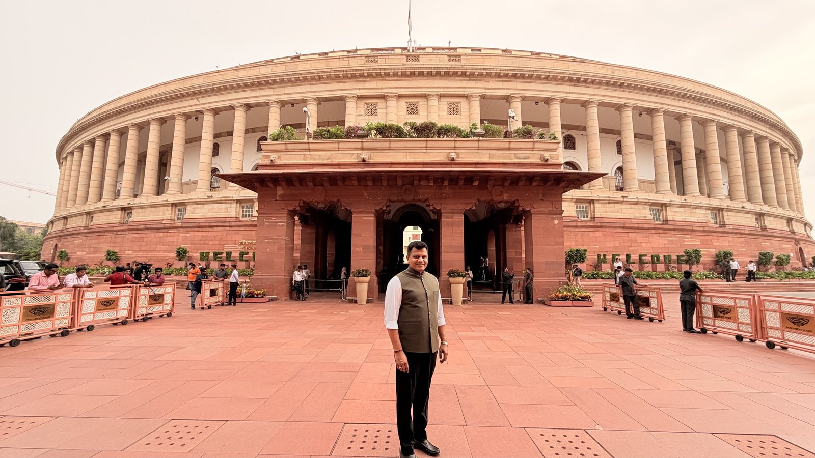 Captain Brijesh Chowta outside Parliament House, New Delhi